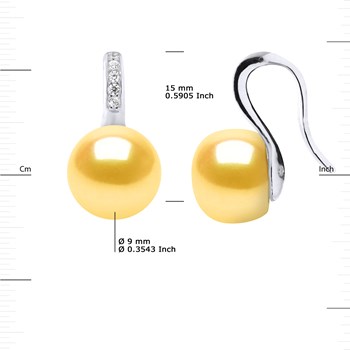 Crochets d'Oreilles Perles d'Eau Douce Boutons 9-10 mm Dorées Joaillerie Argent 925
