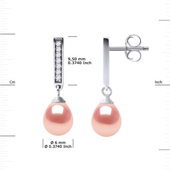 Boucles d'Oreilles Pendantes Perles d'Eau Douce Poires 6-7 mm Roses Joaillerie Argent 925