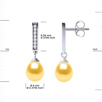 Boucles d'Oreilles Pendantes Perles d'Eau Douce Poires 6-7 mm Dorées Joaillerie Argent 925