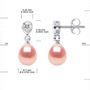 Pendants d'Oreilles Joaillerie Perles d'Eau Douce Poires 7-8 mm Roses Argent 925