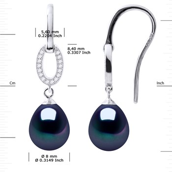 Ear Hooks Freshwater Pearls 8-9 mm Black 925 Sterling Silver Jewelry