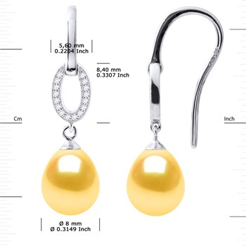 Ear Hooks Freshwater Pearls 8-9 mm Gold 925 Sterling Silver Jewelry