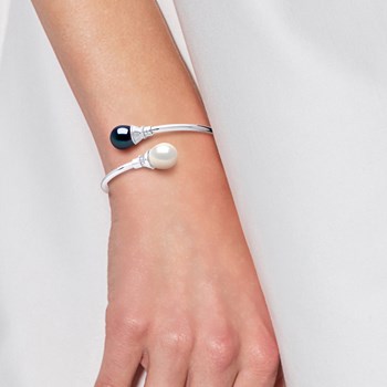 Bracelet TOI & MOI Perles d'Eau Douce 11-12 mm Blanches et Noires Argent 925