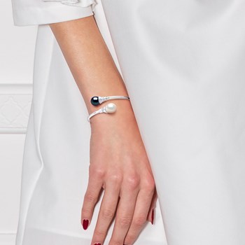 Bracelet TOI & MOI Perles d'Eau Douce 11-12 mm Blanches et Noires Argent 925