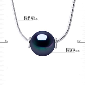 Collier Perle d'Eau Douce Ronde 10-11 mm Noire Maille Serpentine Argent 925