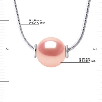 Collier Perle d'Eau Douce Ronde 10-11 mm Rose Maille Serpentine Argent 925