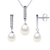 Parure MONTAIGNE Collier & Boucles d'Oreilles Pendantes Perles d'Eau Douce Blanches Argent 925 - vue V1