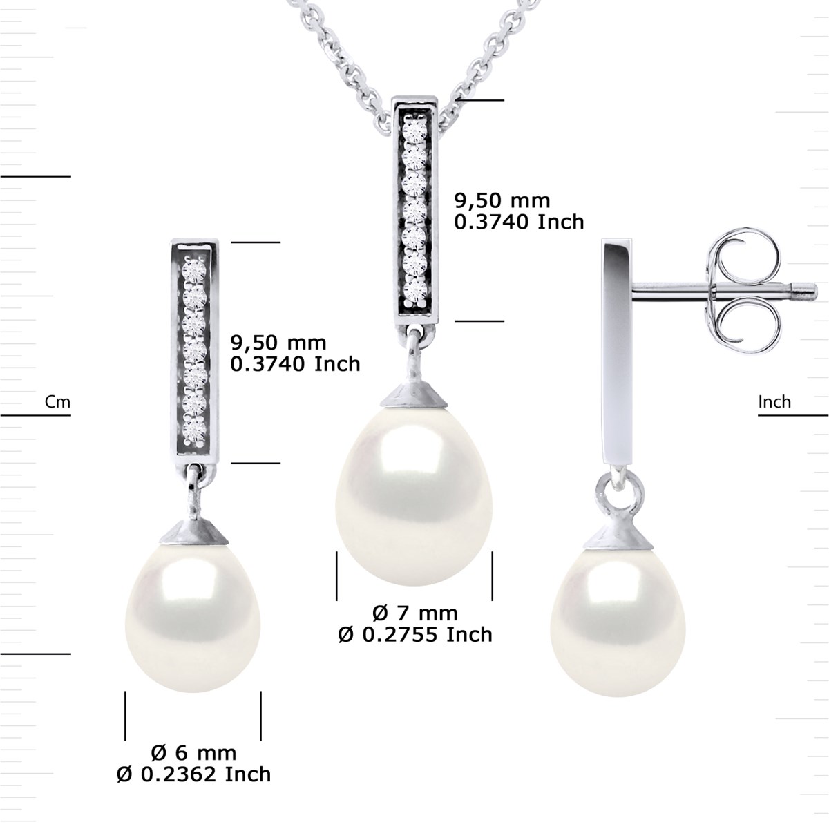 Parure MONTAIGNE Collier & Boucles d'Oreilles Pendantes Perles d'Eau Douce Blanches Argent 925 - vue 3