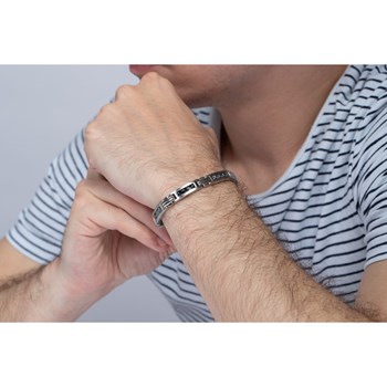 Bracelet souple multi-motifs en Acier 316L et carbone - blanc brillant