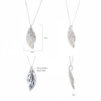 Pendentif Feuille en Nacre Blanche Naturelle sur Argent 925 | Boutique ADEN