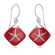 Boucles d'Oreilles Étoile de Mer en Corail Rouge serties en Argent 925 | Boutique ADEN