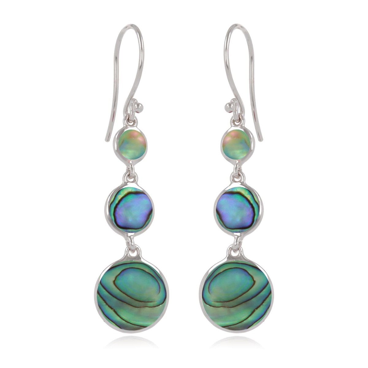 Boucles d'Oreille Pendantes 3 Disques Nacre Abalone & Argent - Aden Boutique