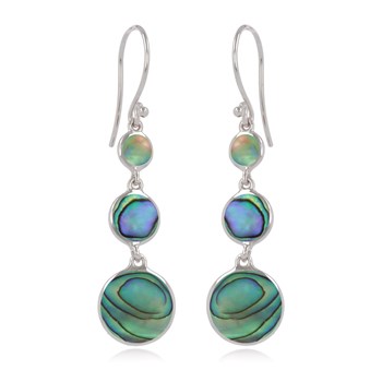 Boucles d'Oreille Pendantes 3 Disques Nacre Abalone & Argent - Aden Boutique