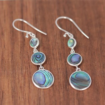 Boucles d'Oreille Pendantes 3 Disques Nacre Abalone & Argent - Aden Boutique