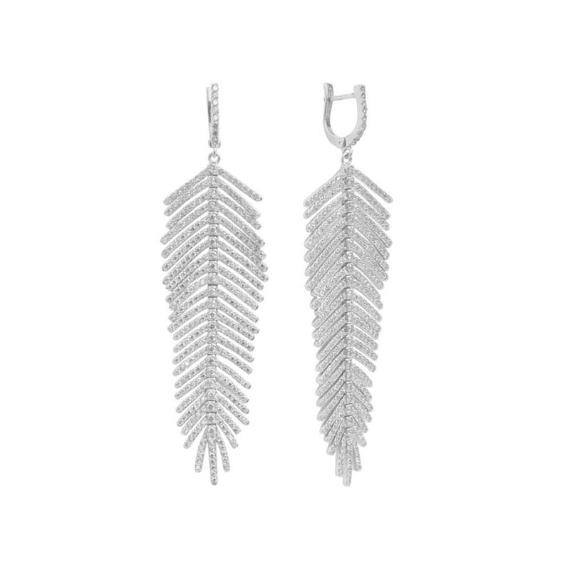 Boucles D'oreilles Forme Plume Rhodié