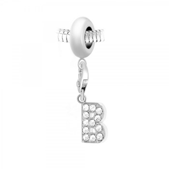 SC Crystal steel bead charm with letter B pendant adorned with sparkling crystals