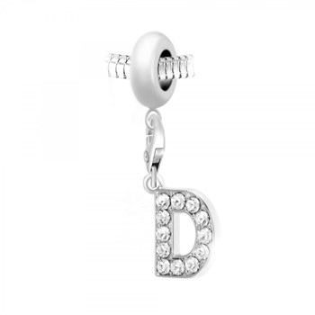 SC Crystal stalen kraal charm met letter D hanger versierd met fonkelende kristallen