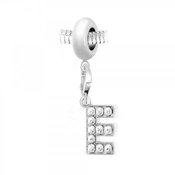 Charm perle SC Crystal en acier avec pendentif lettre E ornée de Cristaux scintillants