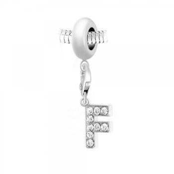 SC Crystal stalen kraal charm met letter F hanger versierd met fonkelende kristallen