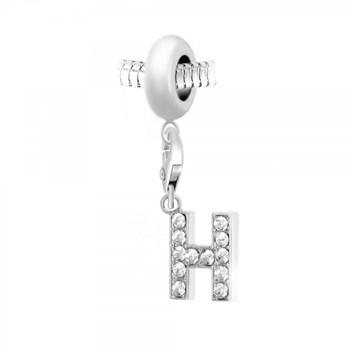 SC Crystal steel bead charm with letter H pendant adorned with sparkling crystals
