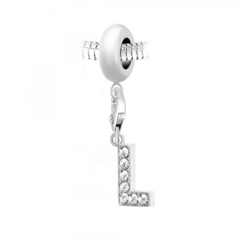 SC Crystal stalen kraal charm met letter L hanger versierd met fonkelende kristallen