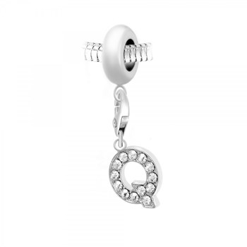 SC Crystal steel bead charm with letter Q pendant adorned with sparkling crystals