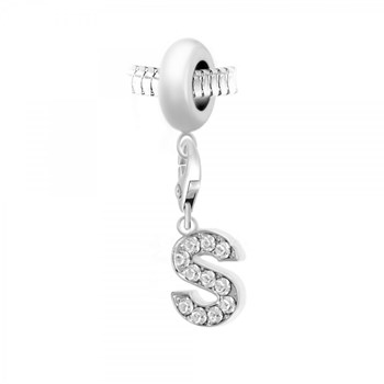 SC Crystal stalen kraal charm met letter S hanger versierd met fonkelende kristallen