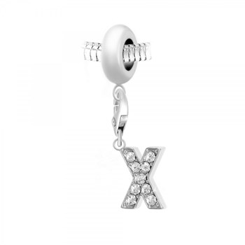 SC Crystal steel bead charm with letter X pendant adorned with sparkling crystals