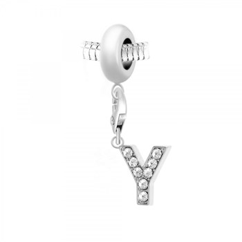 SC Crystal stalen kraal charm met letter Y hanger versierd met fonkelende kristallen