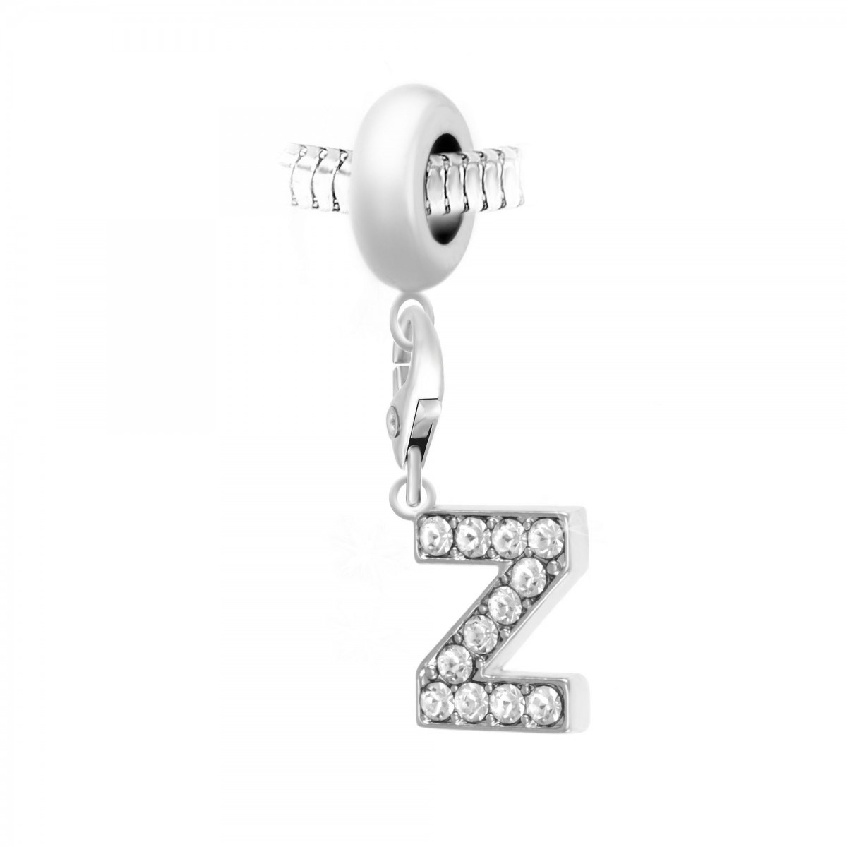 Charm perle SC Crystal en acier avec pendentif lettre Z ornée de Cristaux scintillants