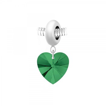 Stalen parel charm en SC Crystal hart versierd met fonkelende kristallen