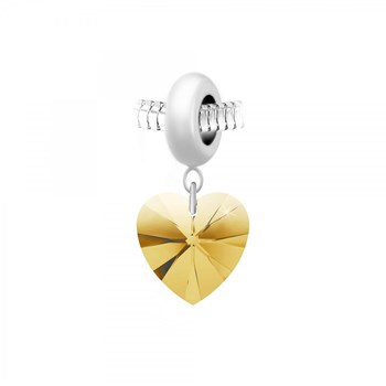 Stalen parel charm en SC Crystal hart versierd met fonkelende kristallen