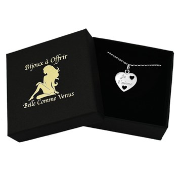 Collier coeur gravé Je t'aime Argent 925 Rhodié