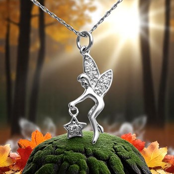 Collier fée qui tient une étoile oxyde de zirconium Argent 925 Rhodié