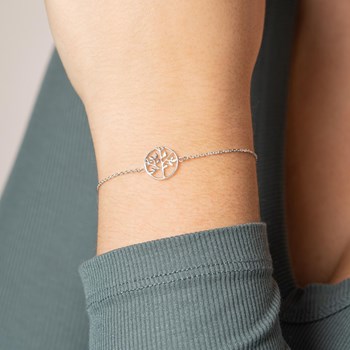 Bracelet cercle ajouré d'un arbre de vie Argent 925 Rhodié