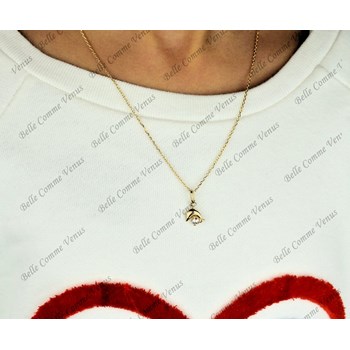 Collier petit dauphin cristal blanc Plaqué OR 750 3 microns
