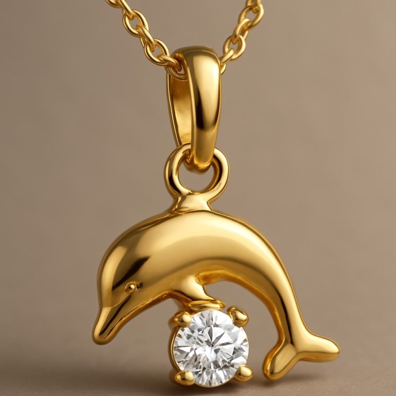 Collier petit dauphin cristal blanc Plaqué OR 750 3 microns - vue 4