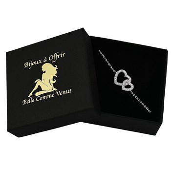 Bracelet 2 coeurs sertis d'oxydes de zirconium 2 tailles de coeurs Argent 925 Rhodié