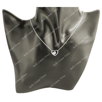 Necklace 2 hearts openwork and full heart Silver 925 Rhodium