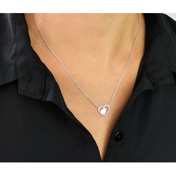 Necklace 2 hearts openwork and full heart Silver 925 Rhodium