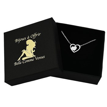 Necklace 2 hearts openwork and full heart Silver 925 Rhodium