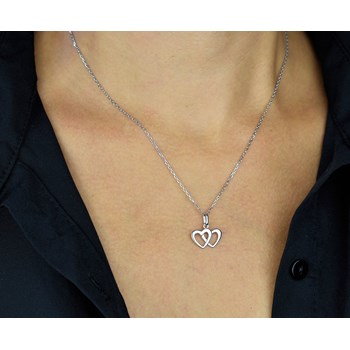 Necklace 2 linked hearts Silver 925 Rhodium
