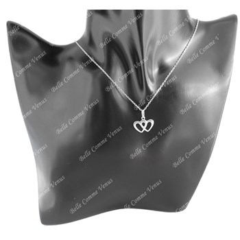 Necklace 2 linked hearts Silver 925 Rhodium
