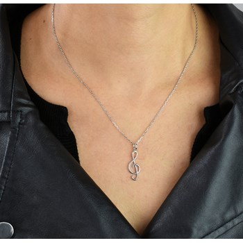 Necklace treble clef musical note Silver 925 Rhodium
