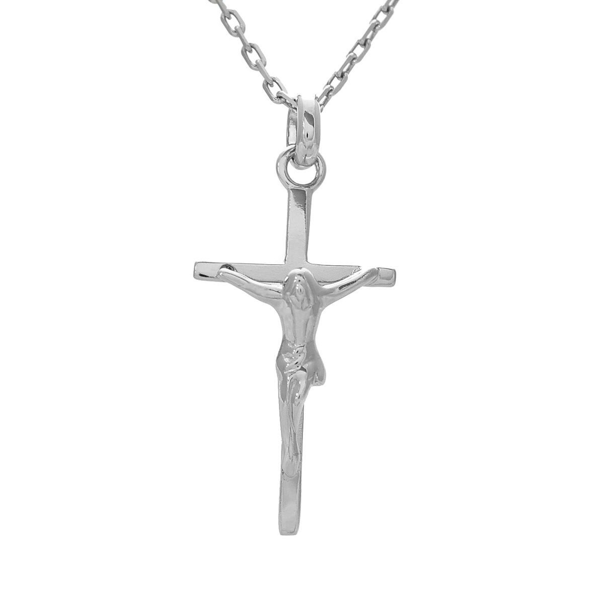 Collier Croix crucifix Jésus Christ Argent 925 Rhodié