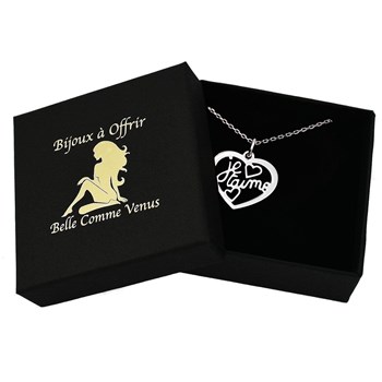 Collier coeur ajouré message Je t'aime Argent 925 Rhodié