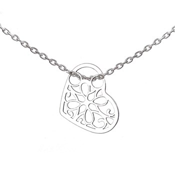 Heart necklace arabesque flower Silver 925 Rhodium