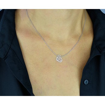 Heart necklace arabesque flower Silver 925 Rhodium