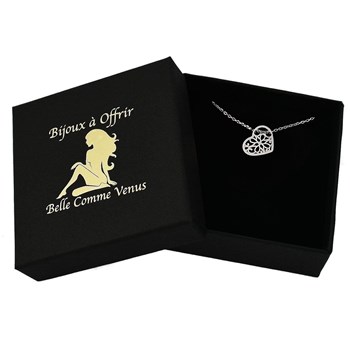 Heart necklace arabesque flower Silver 925 Rhodium