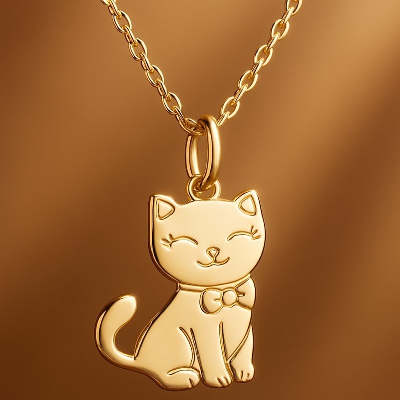 Collier chat pour enfant Plaqué OR 750 3 microns - vue 4